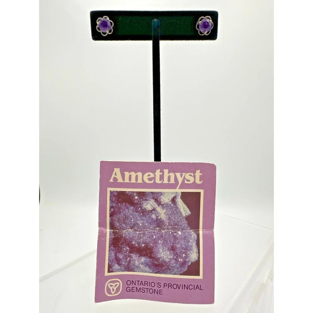 Vintage Amethyst Stud Earrings w/ Info‎ Card – Thunder Bay Ontario